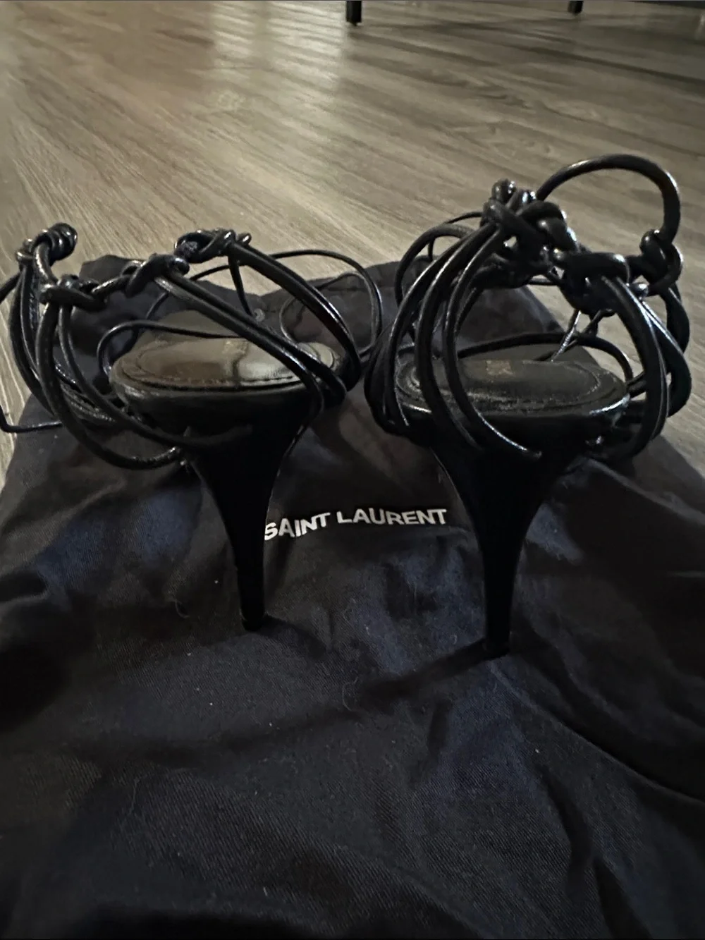 Saint Laurent Black Lace-Up Strappy Heeled Sandals - Picture 3 of 6